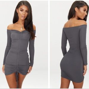 Pretty Little Thing Charcoal Grey Ribbed Dress NEW